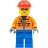 cty0110 Construction Worker - Orange Zipper, Safety Stripes, Orange Arms, Blue Legs, Red Construction Helmet, Brown Eyebrows, Glasses