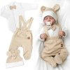 Baby Nellys Bavlnená súprava Gentleman body, polodupačky s lakom a čiapočka béžová/biela Veľ. 56