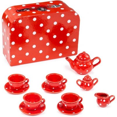 Bigjigs Toys bodkovaný porcelánový čajový set červený