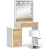 Vicco Vanity table Altea, 95 cm with LED lighting and stool, Biela/Oak