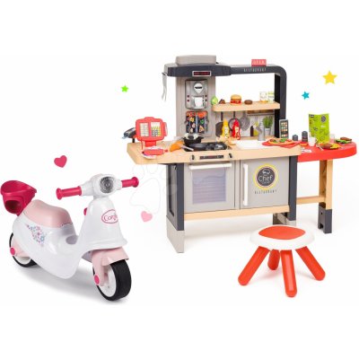 Smoby Set reštaurácia s elektronickou kuchynkou Chef Corner Restaurant a odrážadlo Corolle so sedadlom pre bábiku