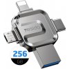 AppleMix Flash disk YESIDO 256 GB 4v1 pre Apple iPhone / iPad / MacBook - Lightning / USB / USB-C / Micro USB - Kov - Strieborný