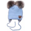 Baby Nellys Zimná čiapka s fleecom Teddy Bear chlupáčk. bambuľky sv. modrá šedá
