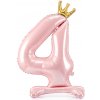 Party Stojaci fóliový balón číslo 4 ružový so zlatou korunkou 84 cm