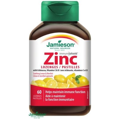 Jamieson Zinok s vitamínmi C a D3 s príchuťou citróna 60 pastiliek