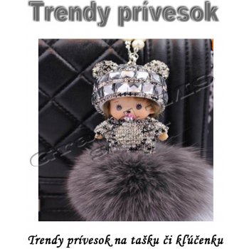 Prívesok na kľúče Trendy Monchichi Pom Pom šedý