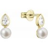 Zlaté 14 karátové náušnice zo žltého zlata s bielou riečnou perlou a zirkónmi 91PZ00053