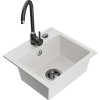 Mexen Milo, 1-komorový granitový drez 435x410x171 mm a čierna batéria Telma, biela, 6505-20-670200-70