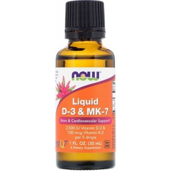 NOW Tekutý vitamin D3 & vitamin K2 MK-7 500 IU & 20 μg v 1 kapce 30 ml