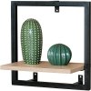 Autronic - Polička nástěnná 35x20 cm, MDF, dekor dub, kov černý mat - P-071 OAK