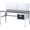 Alfa 3 Nastaviteľný dielenský stôl MECHANIC II s perfopanelom, 2 zásuvkový box na náradie, 1600x700x745-985 mm, sivá/antracit