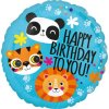 Fóliový balónik - Tigrík, lev a panda Happy Birthday - 45 cm