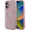 Guess IML Glitter Ring MagSafe Zadní Kryt pro iPhone 16 Pink