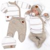 Baby Nellys Pletená sada pre bábätko s jemným prúžkom 3D, lux - béžová, biela Velikost koj. oblečení: 56 (1-2m)