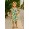 Fashionkids dievčenské ľahučké šaty Hispánka s tropickým vzorom zelená