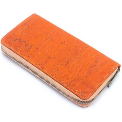 MB Cork Jednobarevná dámska peňaženka na zip z přírodního korku oranžová