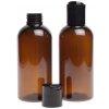 Plastová fľaša, hnedá, čierny disc top, 150 ml