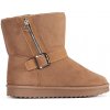Shelvt Beige women's snow boots with a decorative buckle and zipper hnedé
