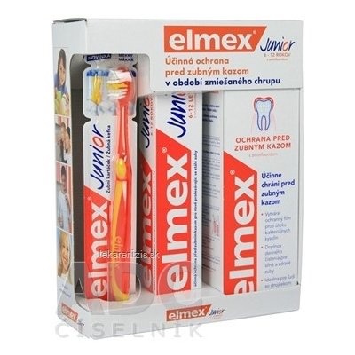 Elmex Junior Systém zubná kefka + zubná pasta 75ml + ústna voda 400 ml darčeková sada