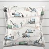 Biante Detská bavlnená obliečka na vankúš s lemom Sandra SA-687 Modro-zelené autá a bagre na bielom 50 x 50 cm