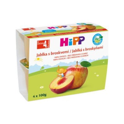 HiPP Príkrm BIO 100% Ovocie Jablká s broskyňami 4 x 100 g