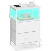 Biely nočný stolík s LED, USB a zásuvkami, 39,6x30x60,4 cm