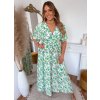 ZAZZA Dlhé biele šaty s zelenými kvetmi Veľkosť: L