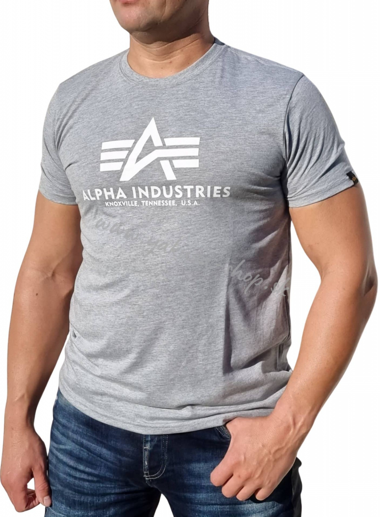 Alpha Industries Basic T-Shirt greyHeather white tričko pánske šedé