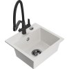 Mexen Milo, granitový drez 435x410x171 mm, 1-komorový a drezová batéria Duo, biela, 6505-20-671701-70-B