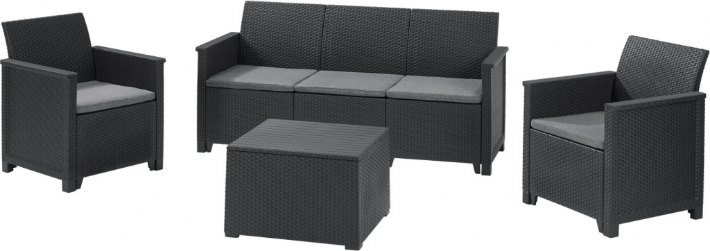 KETER EMMA 3 SEATER SOFA SET SMOOTH ARMS WITH STORAGE TABLE antracit/sivá
