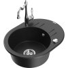 Mexen Kevin, drez granitový 586x458x190 mm, 1-komorový a drezová batéria Carla, čierna-strieborná metalíza, 6517-73-670700-00