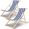 Jiubiaz Deckchair Beach Deckchair Relax Lounger Self-assembly Drevené plážové kreslo skladacie Modrá Biela 2 ks