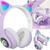 DETSKÉ SLÚCHADLÁ BLUETOOTH LED RGB MAČACIE UŠI FIALOVÉ