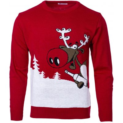 Vianočný sveter so sobom Drunk Reindeer červený