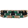 B-TOP Sada 3 pánskych náramkov z kokosových, zelených kamenných a strieborných korálikov