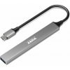 PORT CONNECT USB-C HUB, 4× USB + 1× USB-C 100W PD, stříbrná