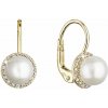 Evolution Group zlaté 14 karátové náušnice žlté zlato s bielou riečnou perlou a zirkónmi 91P00020