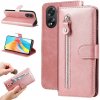 Peňaženkové kožené puzdro Calf Zipper na Oppo A38 - Ružová zlatá