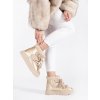 Shelvt Light beige lace-up women's snow boots with a thick sole