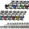 Šperky eshop - Oceľový piercing do jazyka - hladká tyčinka, okrúhly zirkón v objímke C6.6 - Farba zirkónu: Aqua modrá - Q