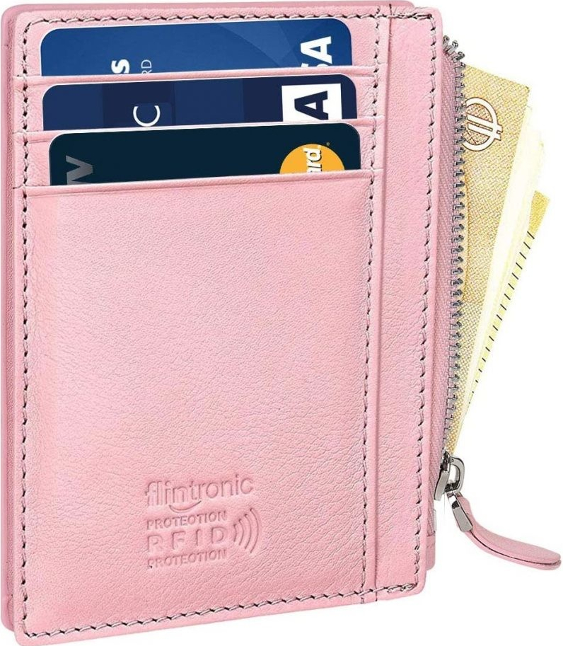 Flintronic mini kožená peňaženka s RFID ochranou so zipsom Ružová