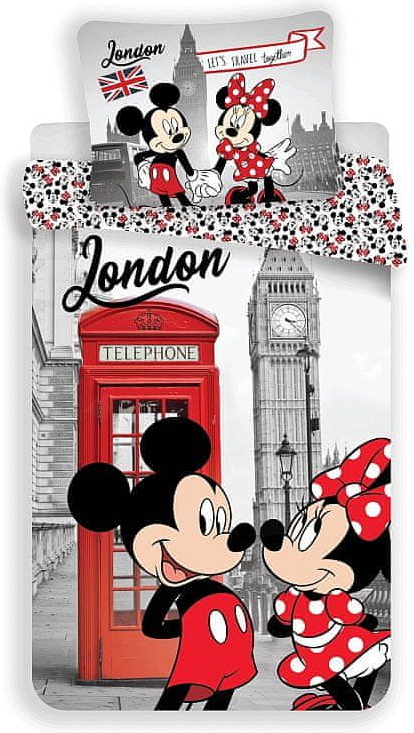 Jerry Fabrics Obliečky Mickey a Minnie Londýn Telephone Bavlna 140x200 70x90