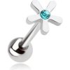 Šperky eshop - Piercing do jazyka z ocele, kvet s akvamarínovým zirkónom PC10.17