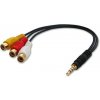Kábel 3,5mm 4pin audio video jack/3xCinch M/F 0.25m, čierny, pozl. konektor