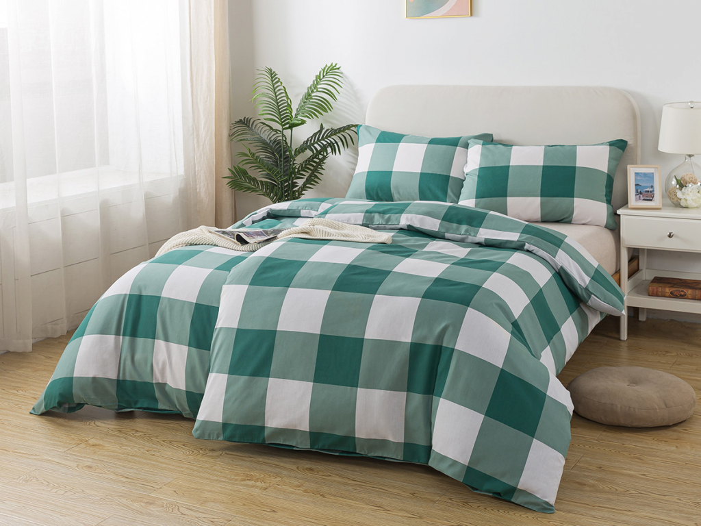 Xpose bavlna obliečky Káro na dve postele tmavo zelené 140x200 70x90