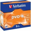 Verbatim DVD-R, Matt Silver, 43519, 4.7GB, 16x, jewel box, 5-pack, bez možnosti potlače, 12cm, pre archiváciu dát
