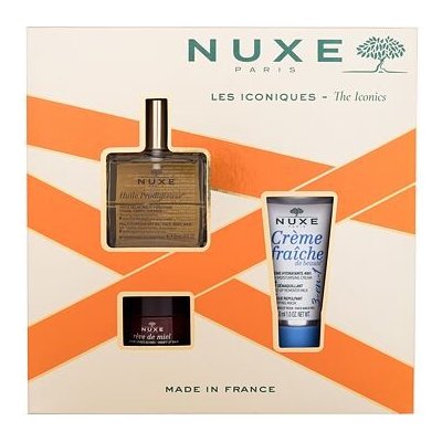 NUXE The Iconics dárková sada: suchý olej Huile Prodigieuse 50 ml + pleťový krém Créme Fraiche de Beauté 3-In-1 30 ml + balzám na rty Reve de Miel Honey 15 g pro ženy