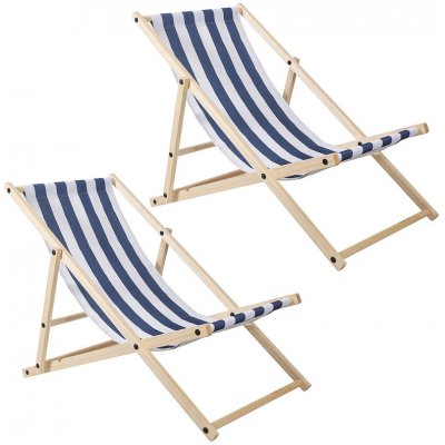 SWANEW Relax Lounger Sun Chair Chair Lounger Cosy Foldable Wood Modrá Biela 2 ks