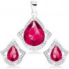 Šperky eshop - Strieborný 925 set - prívesok a náušnice, červenoružová kvapka v čírom obryse S13.31