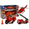 LEAN TOYS Sada hasičských vozidiel - vrtuľník, vozidlo, motorka - červená